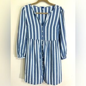 OLD NAVY Women’s Long Sleeve Button Front‎ Blue Stripe Shirt Dress XS Farmhouse